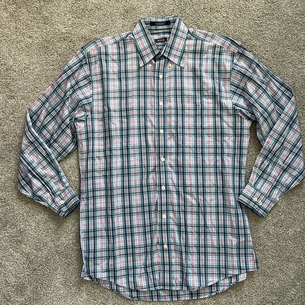 Men's Overton Blue & Pink Plaid Button Down Shirt- Size Medium